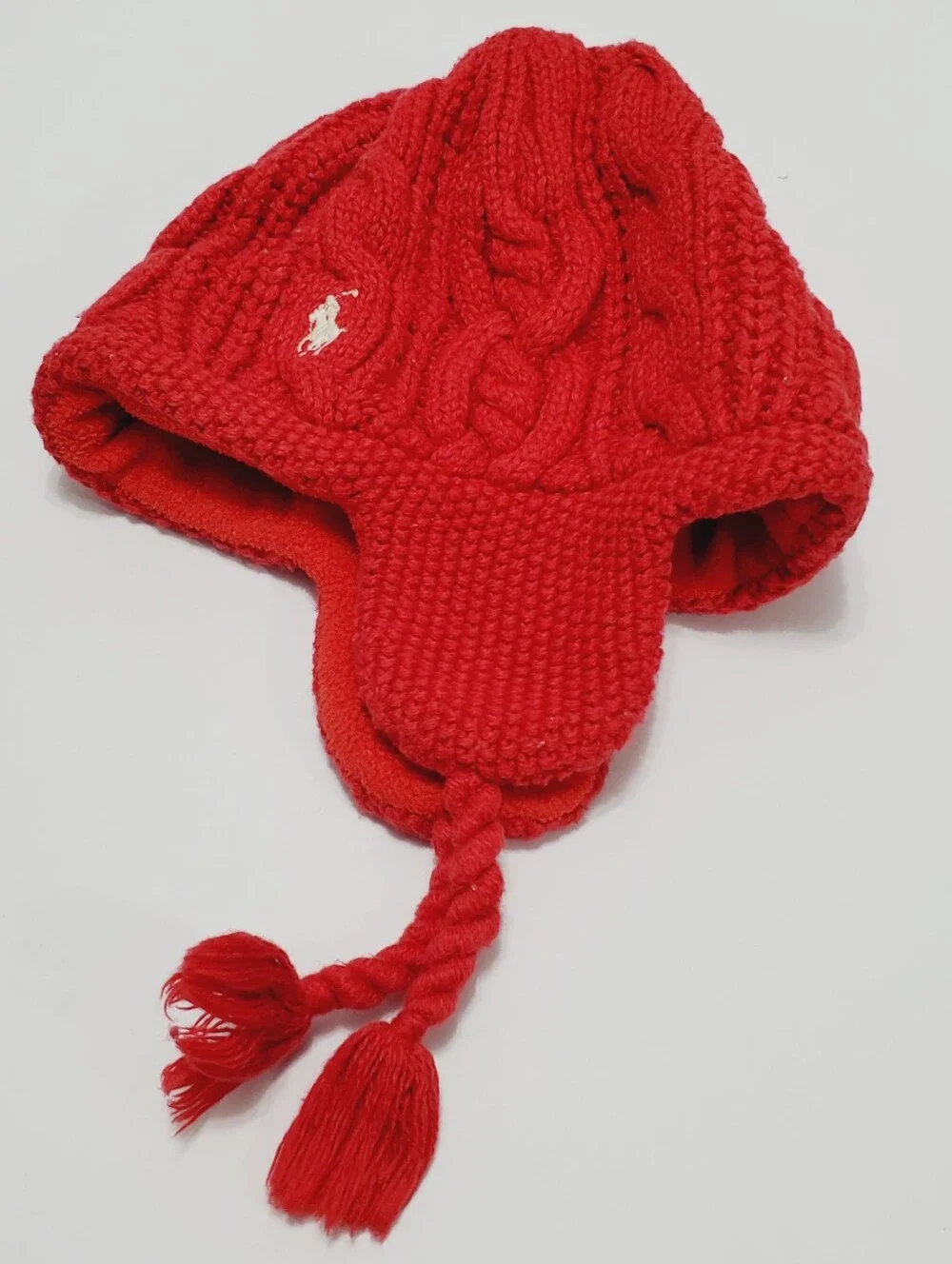 Polo Ralph Lauren Child's Winter Beanie Hat Red Wool Blend Cable Knit OS